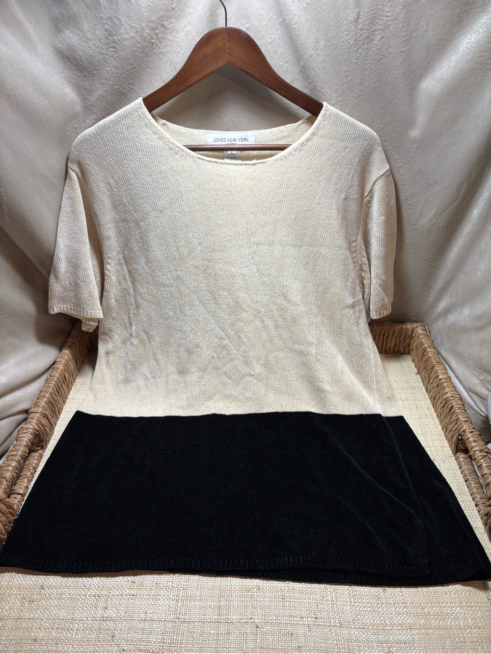 Jones New York Sport Colorblock Knit Sweater Top Cream Black L